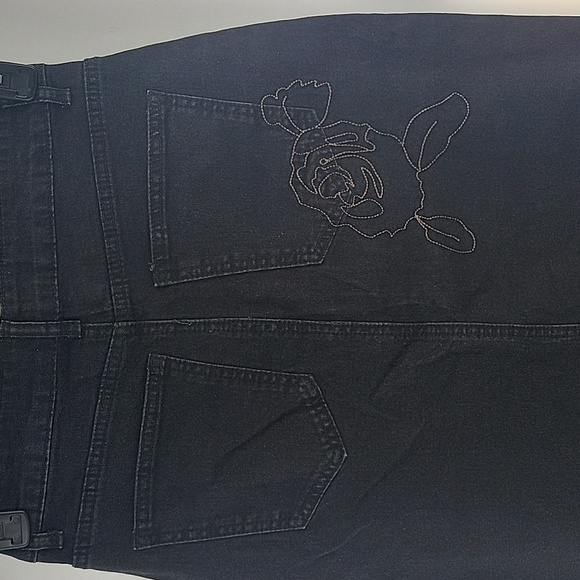 Black Denim Maxi Skirt with Floral Embroidery - Picture 9 of 16